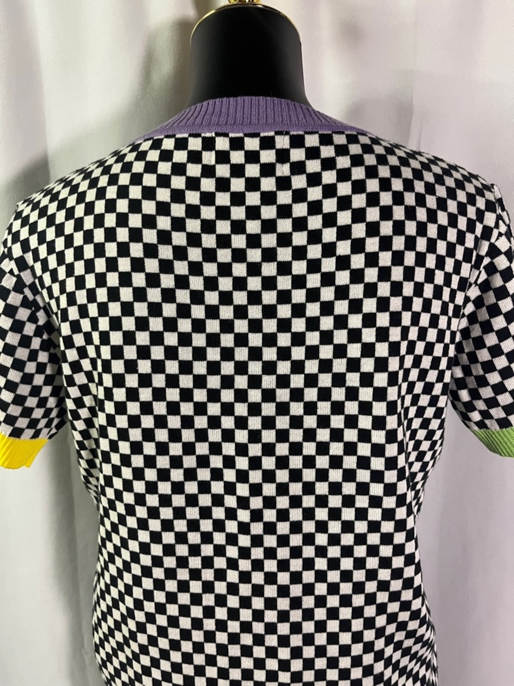 Sparkle City Short Sleeve Mardi Gras Checkered Sweater - Picture 11 of 16